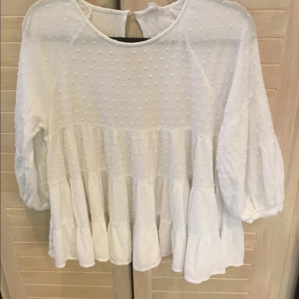 Dotted Swiss cotton voile tiered top - Picture 2 of 3